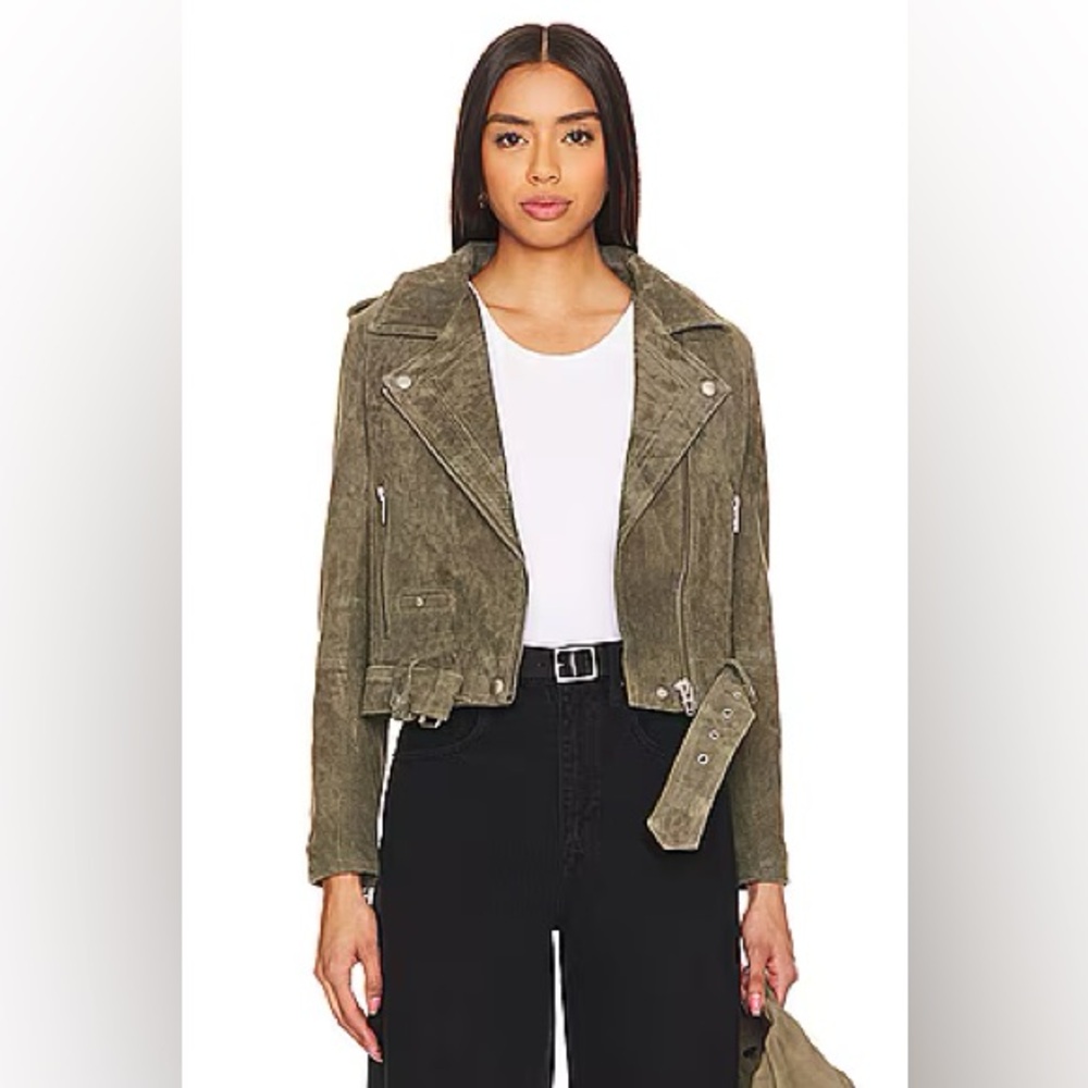 Blank NYC Suede Leather Moto Jacket in Herb Green